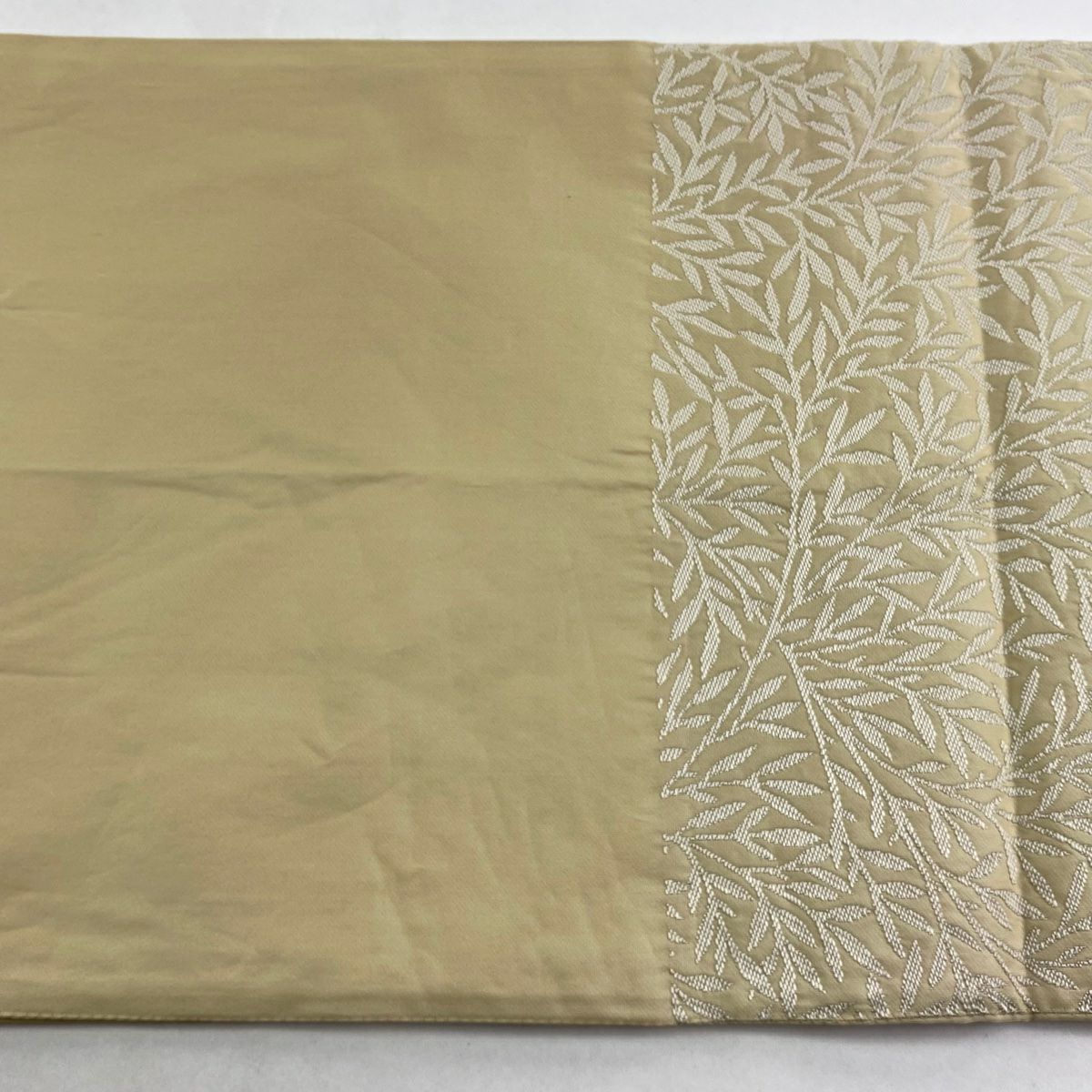 袋帶 逸品級 果樹 葉紋 刺繡 金銀線 米色 大鼓紋 純蠶絲
