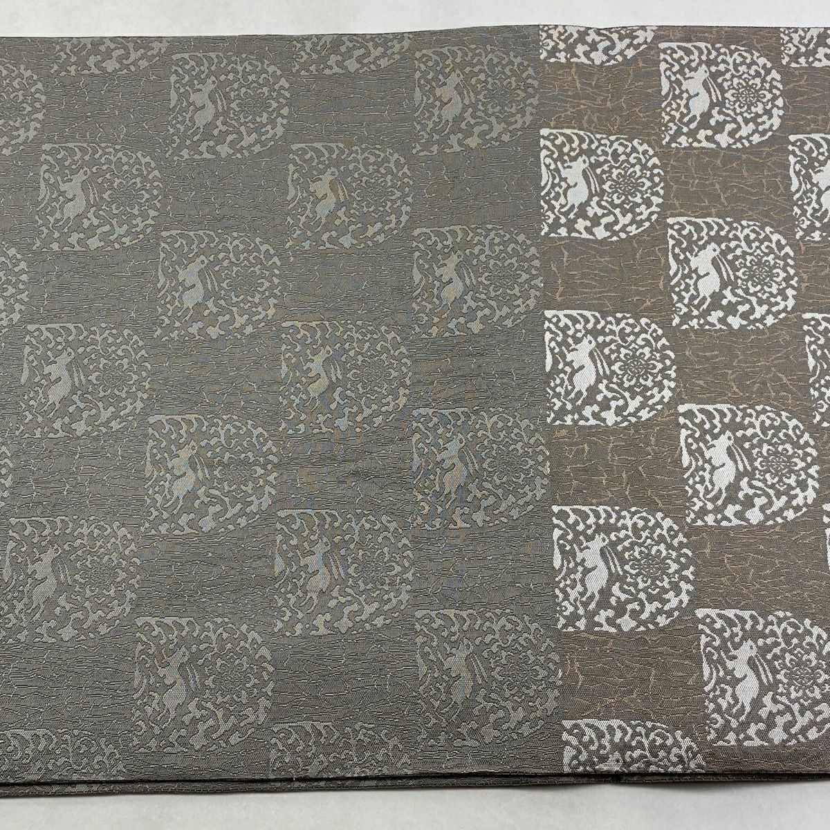 【美品】 袋帶 逸品級 花兔 花兔 灰 深藍 六通 純蠶絲