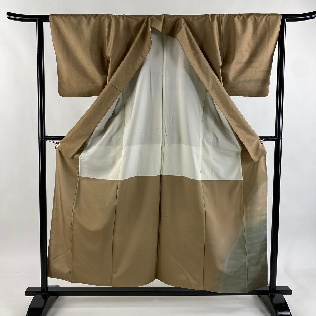 【美品】 付下 身長157cm 袖長61.5cm S 雙層 紬織織 山並 霞暈 茶 純蠶絲 優品級