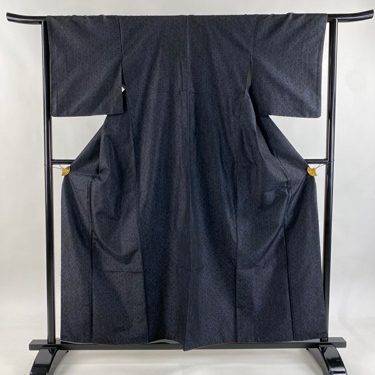 【美品】 紬織 身長157.5cm 袖長63.5cm S 雙層 幾何圖案 條紋 墨色 純蠶絲 優品級