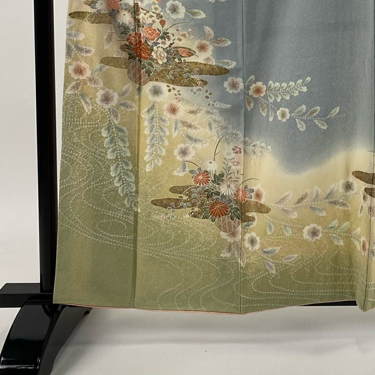 訪問服 身長161cm 袖長63cm S 雙層 花籠 ヱ霞 金銀彩 絞染 青灰 純蠶絲 秀品級