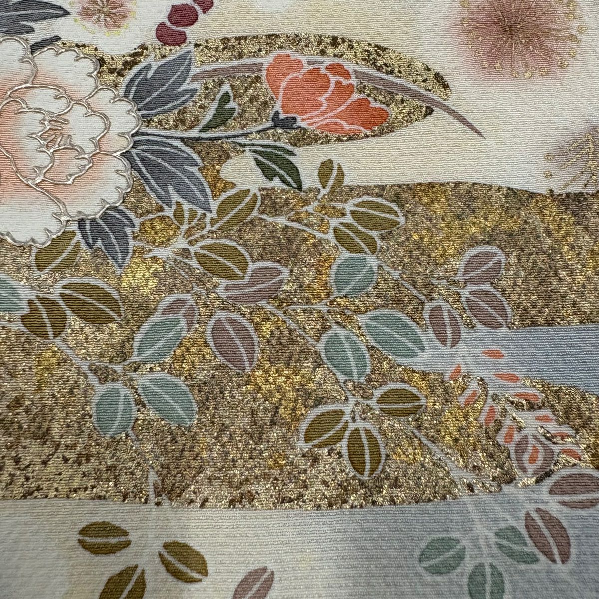 訪問服 身長161cm 袖長63cm S 雙層 花籠 ヱ霞 金銀彩 絞染 青灰 純蠶絲 秀品級