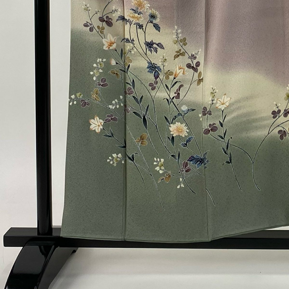 訪問服 身長156.5cm 袖長61.5cm S 雙層 草花紋紋 金彩裝飾 漸層 灰紫 純蠶絲 優品級