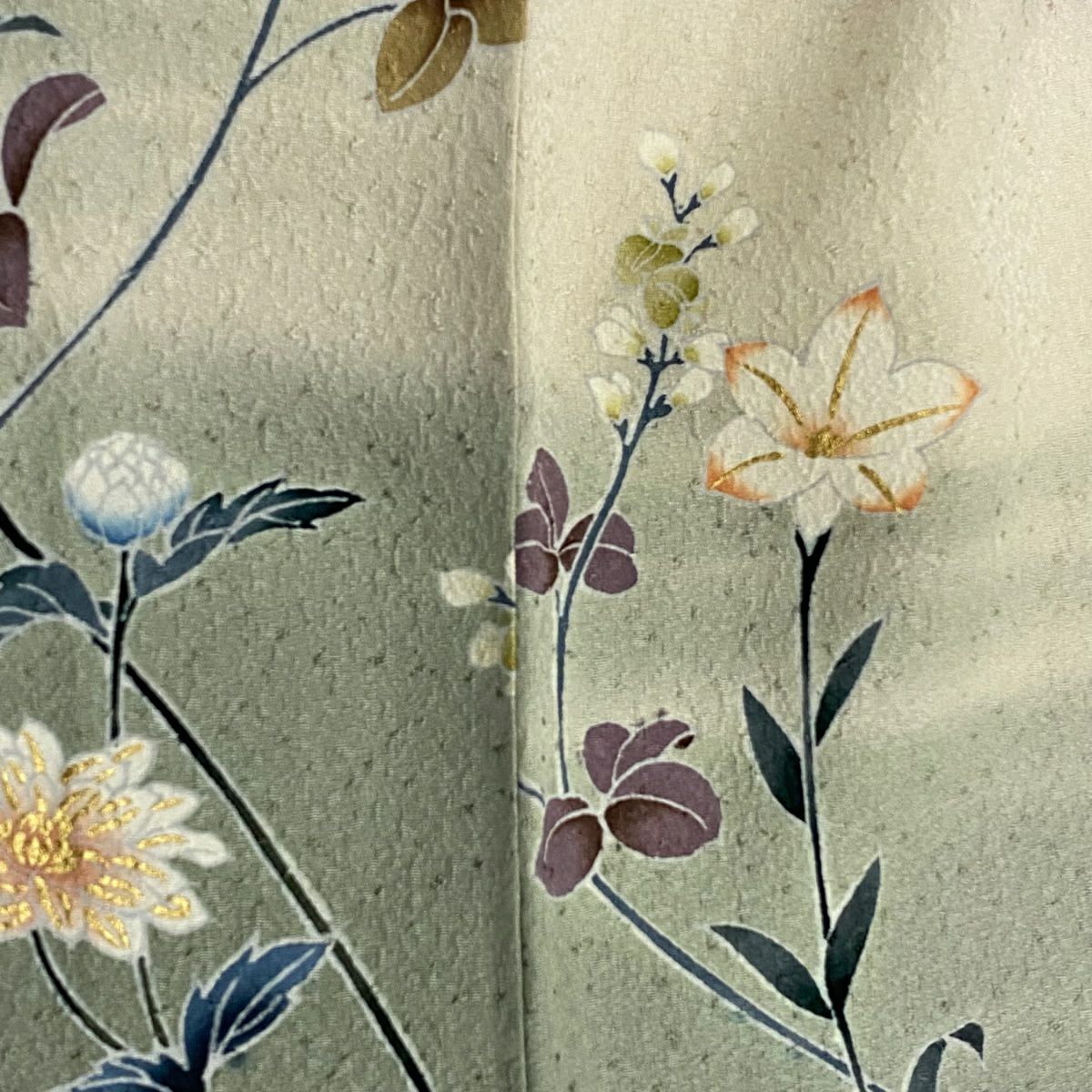 訪問服 身長156.5cm 袖長61.5cm S 雙層 草花紋紋 金彩裝飾 漸層 灰紫 純蠶絲 優品級
