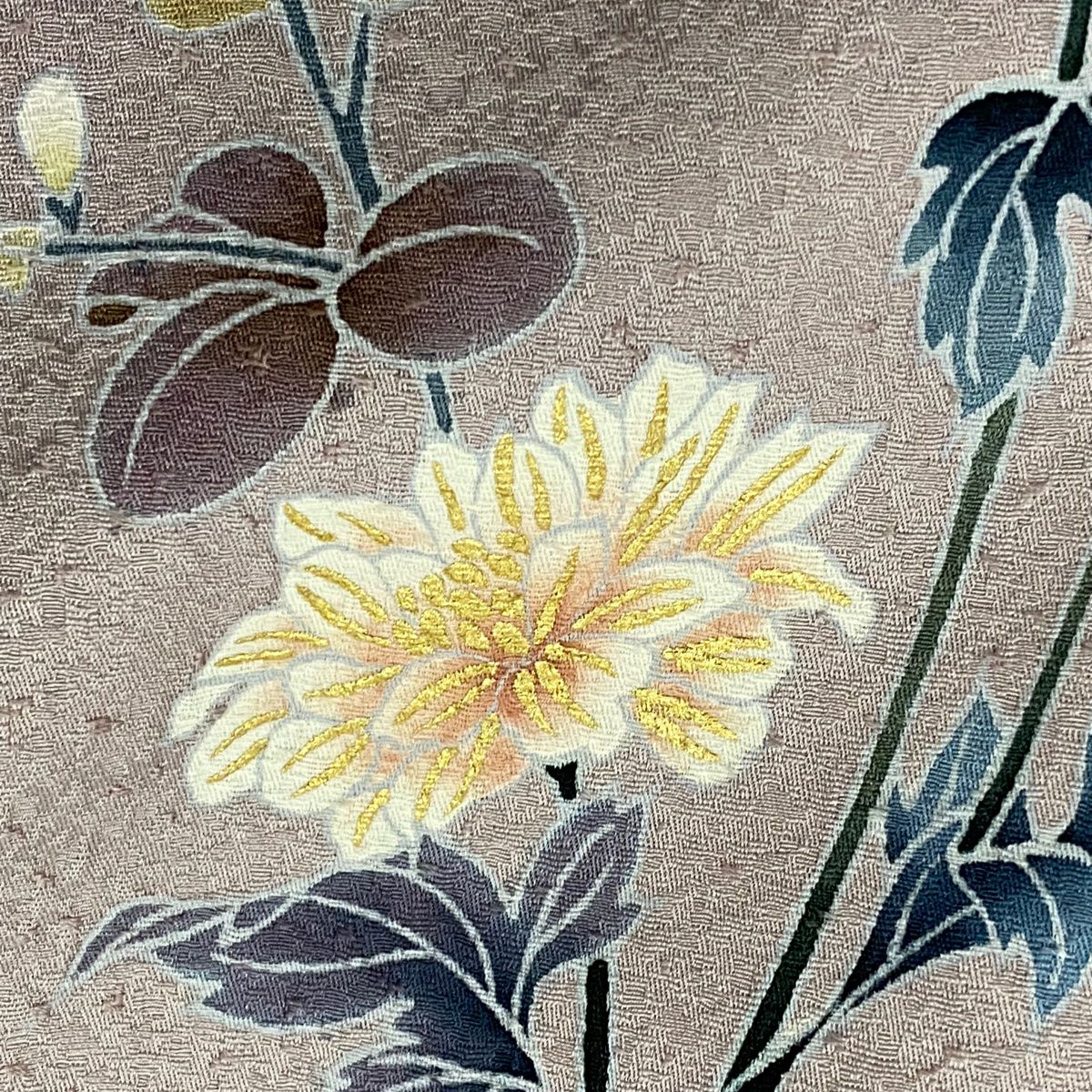 訪問服 身長156.5cm 袖長61.5cm S 雙層 草花紋紋 金彩裝飾 漸層 灰紫 純蠶絲 優品級