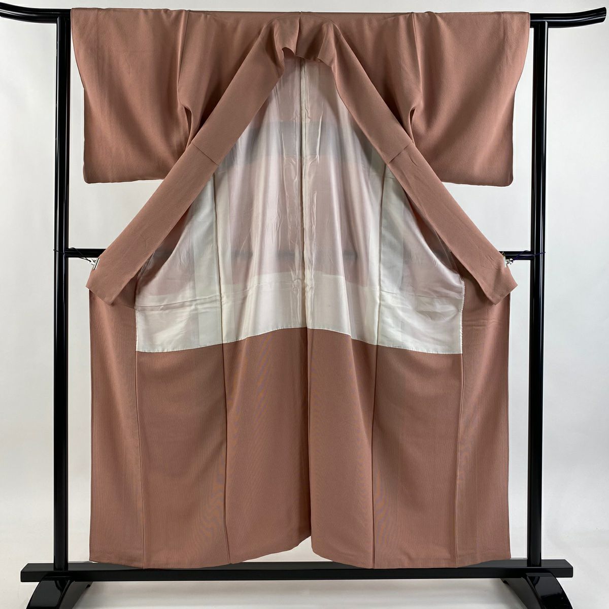 【美品】 江戶小紋 身長154cm 袖長61.5cm S 雙層 萬筋 茜 純蠶絲 秀品級