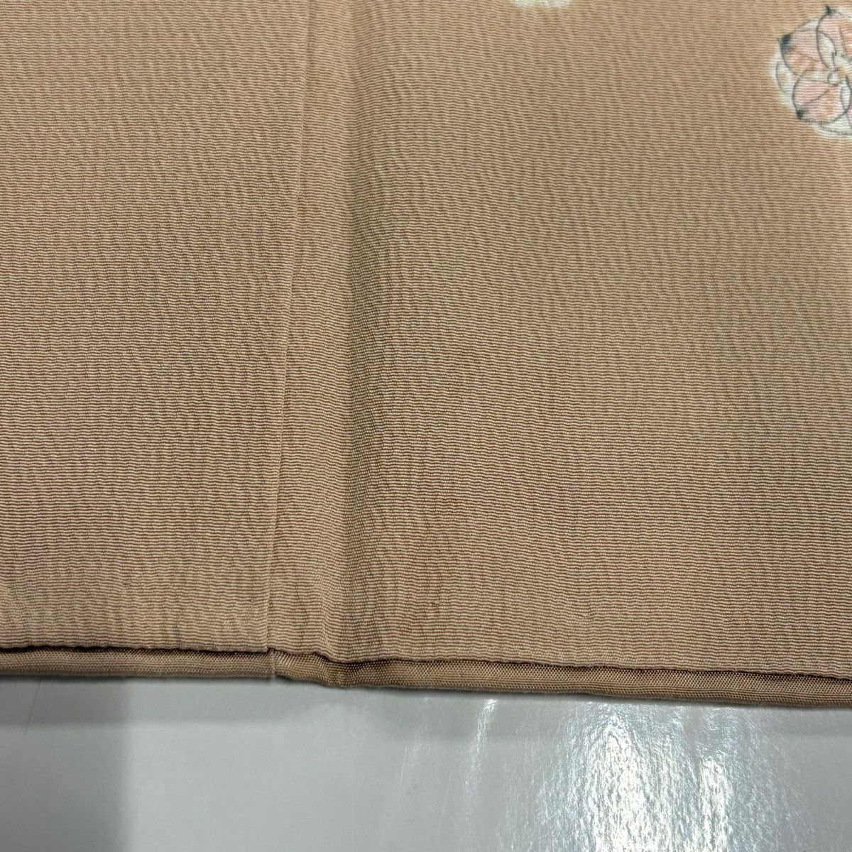 訪問服 身長157.5cm 袖長63.5cm S 雙層 草花紋紋 松樹皮菱 絞染 淺橙色 純蠶絲 優品級