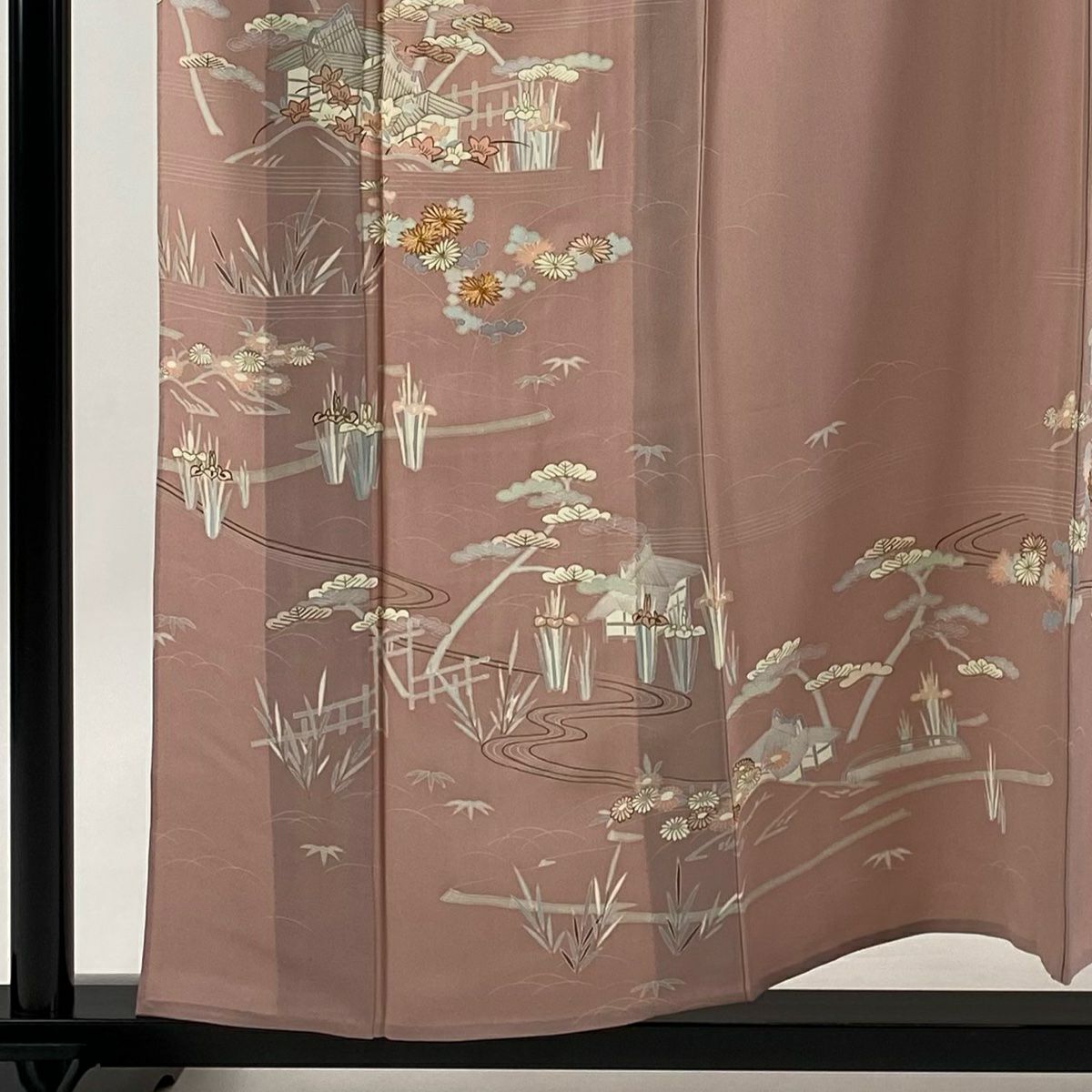 訪問服 身長158cm 袖長61.5cm S 單層 建物 草花紋紋 金絲 金銀彩 粉紅 純蠶絲 秀品級 一つ紋