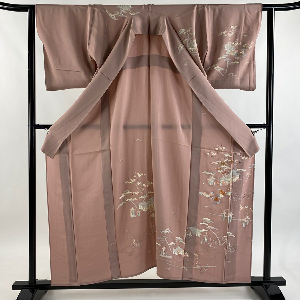訪問服 身長158cm 袖長61.5cm S 單層 建物 草花紋紋 金絲 金銀彩 粉紅 純蠶絲 秀品級 一つ紋