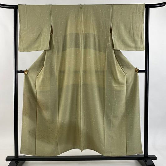 付下 身長153.5cm 袖長62cm S 雙層 草花紋紋 霞 薄綠 純蠶絲 秀品級 一個紋