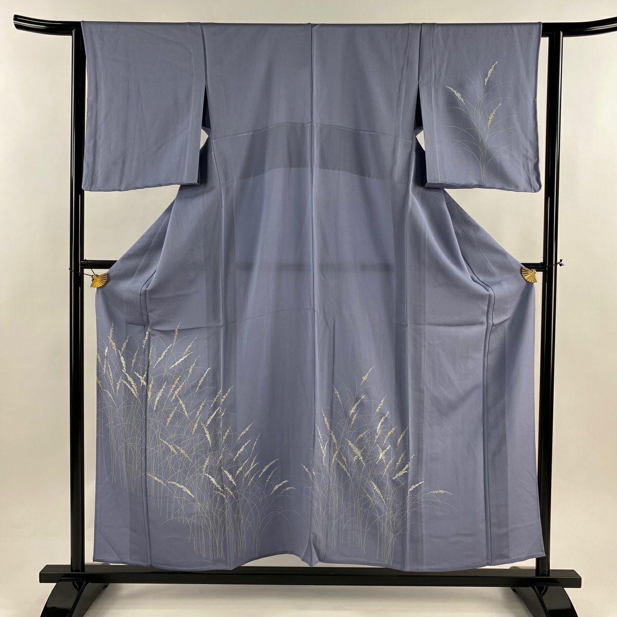 【美品】 付下 身長155cm 袖長62cm S 單層 葉 金銀彩 青灰 純蠶絲 秀品級