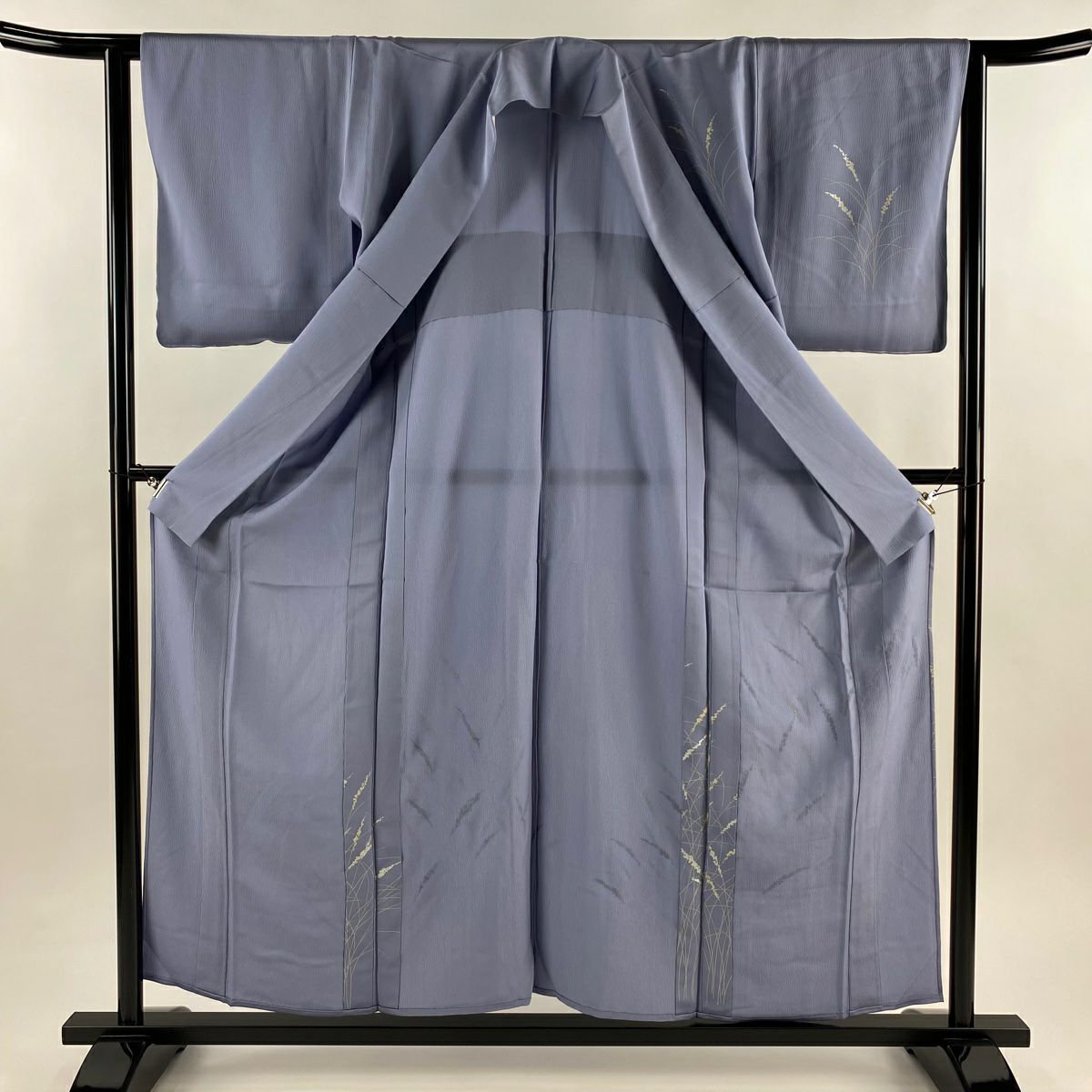 【美品】 付下 身長155cm 袖長62cm S 單層 葉 金銀彩 青灰 純蠶絲 秀品級
