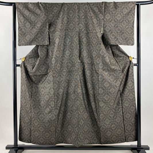 紬織 身長157.5cm 袖長65cm M 雙層 蜀江華紋 焦茶 純蠶絲 名品級