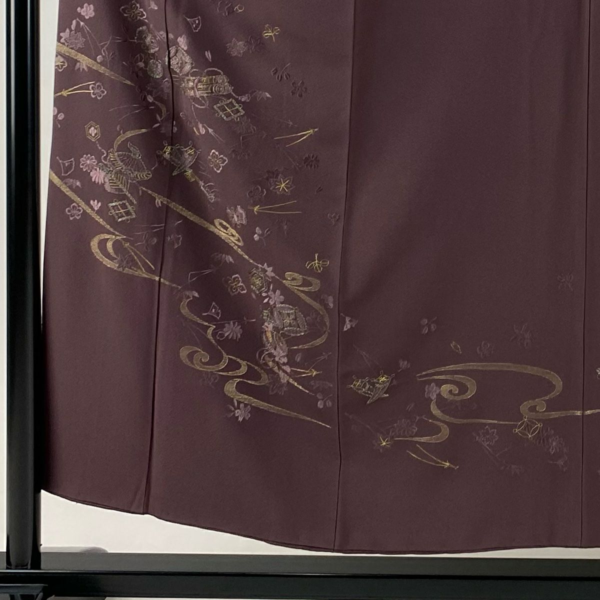 付下 身長153cm 袖長63cm S 雙層 コシノアヤコ 寶盡くし 流水 刺繡 金線 小豆 純蠶絲 名品級