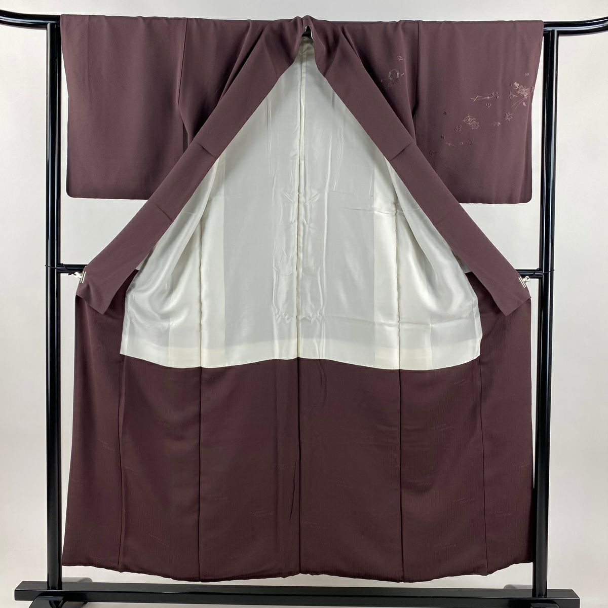 付下 身長153cm 袖長63cm S 雙層 コシノアヤコ 寶盡くし 流水 刺繡 金線 小豆 純蠶絲 名品級