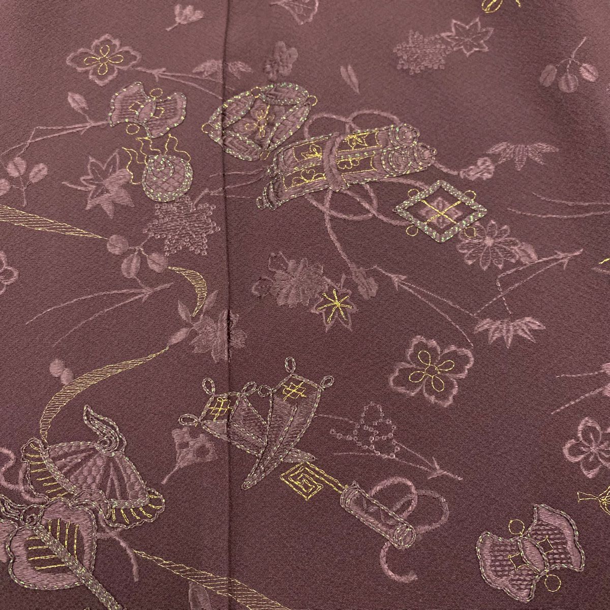 付下 身長153cm 袖長63cm S 雙層 コシノアヤコ 寶盡くし 流水 刺繡 金線 小豆 純蠶絲 名品級