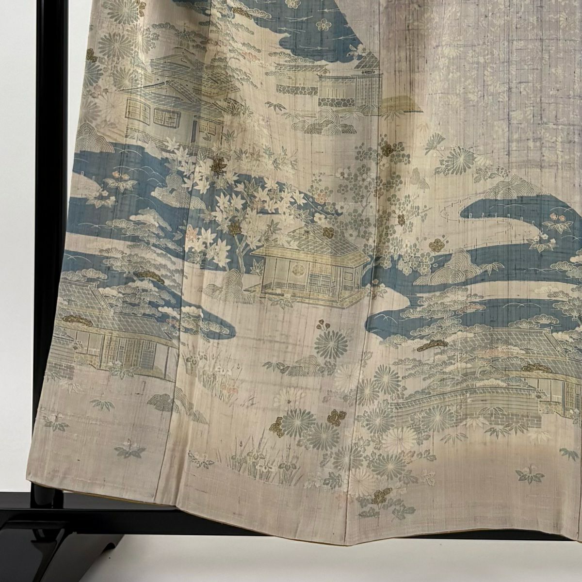 訪問服 身長158.5cm 袖長63.5cm S 雙層 紬織織 建物 松樹竹子梅花 米色 純蠶絲 名品級