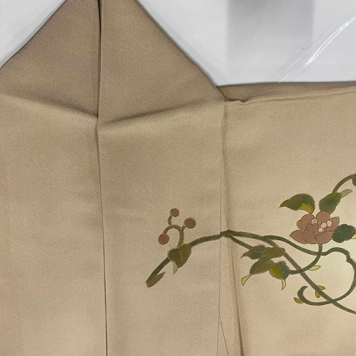 訪問服 身長160.5cm 袖長63.5cm S 雙層 草花紋紋 鳥 金彩裝飾 米色 純蠶絲 名品級 一つ紋