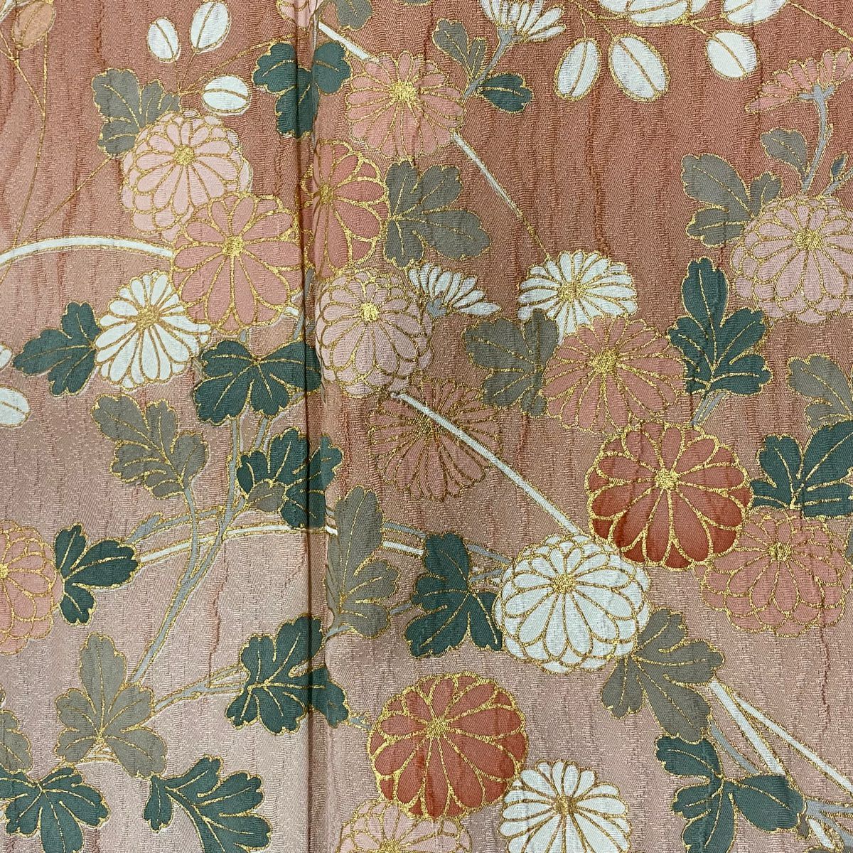 【美品】訪問服 身長160cm 袖長63.5cm S 雙層 秋草 笹 金銀彩 漸層 粉米色 純蠶絲 名品級