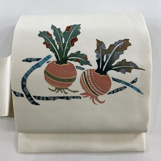 【美品】名古屋帶 秀品級 生物 奶油色 純蠶絲