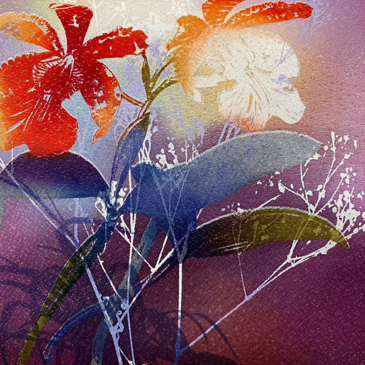 【美品】 袋帶 秀品級 落款あり 草花紋紋 螺鈿 金金箔 漸層 紫色 お太鼓柄 純蠶絲