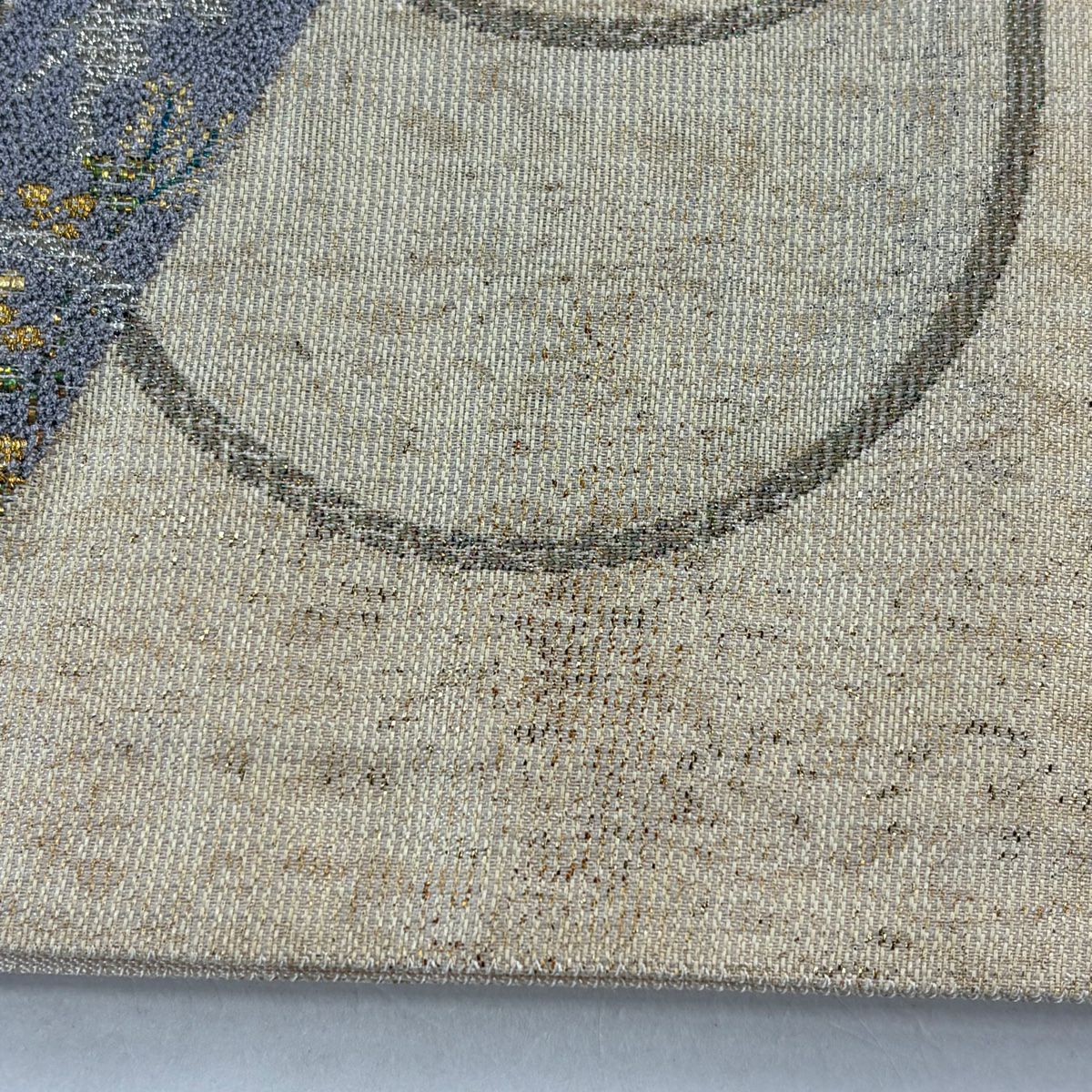 袋帶 秀品級 橫笛 草花紋紋 金糸 金金箔 米色 六通 純蠶絲