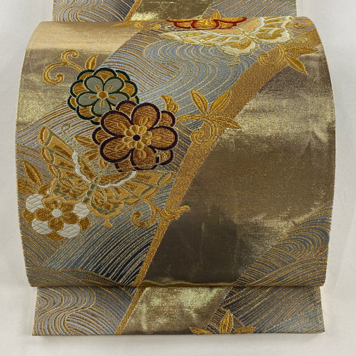 袋帶 秀品級 梅花 蝶 金銀絲 金金箔 金色 六通 純蠶絲