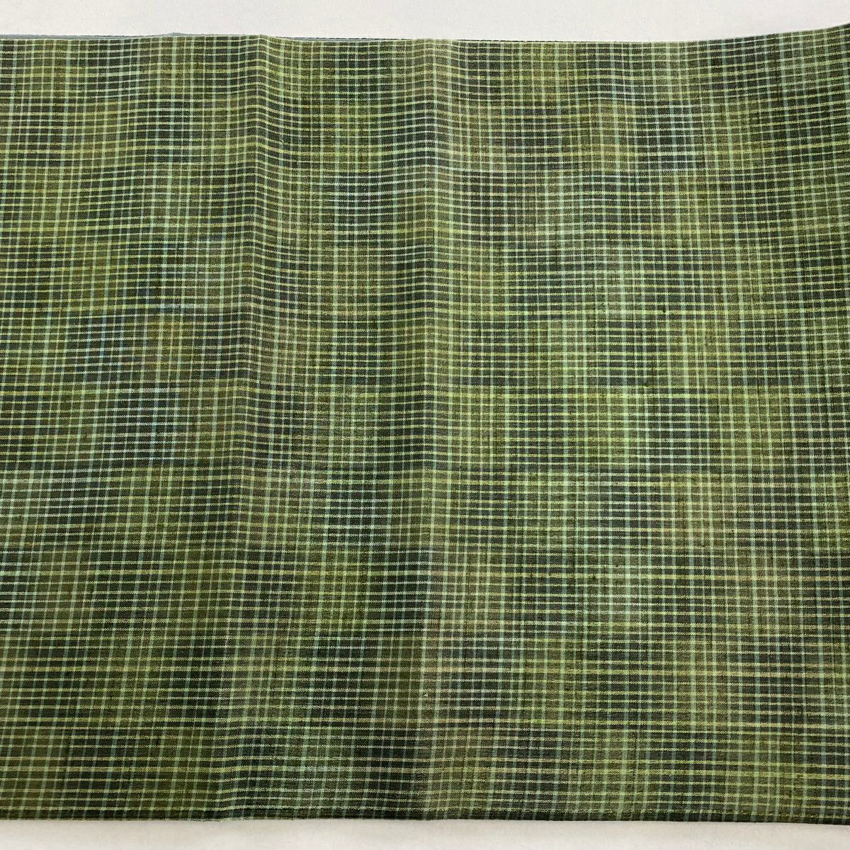 【美品】 袋帶 秀品級 格子 葉綠色 全通 純蠶絲