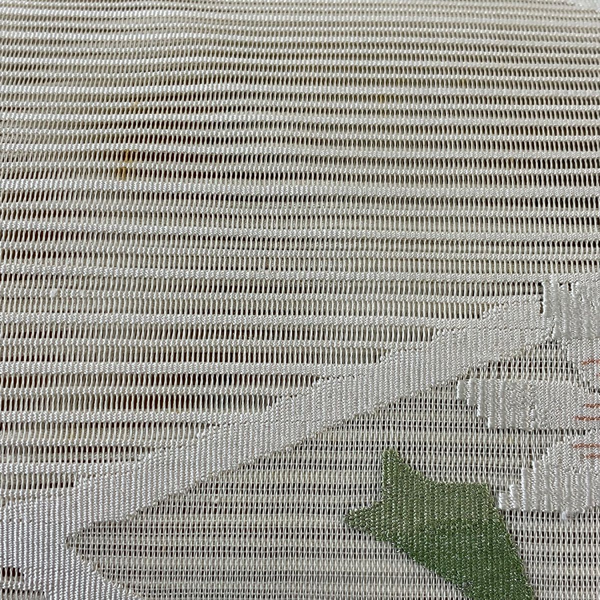 名古屋帶 秀品級 隧道仕立 夏帶 草花紋 金銀彩 米色 純蠶絲