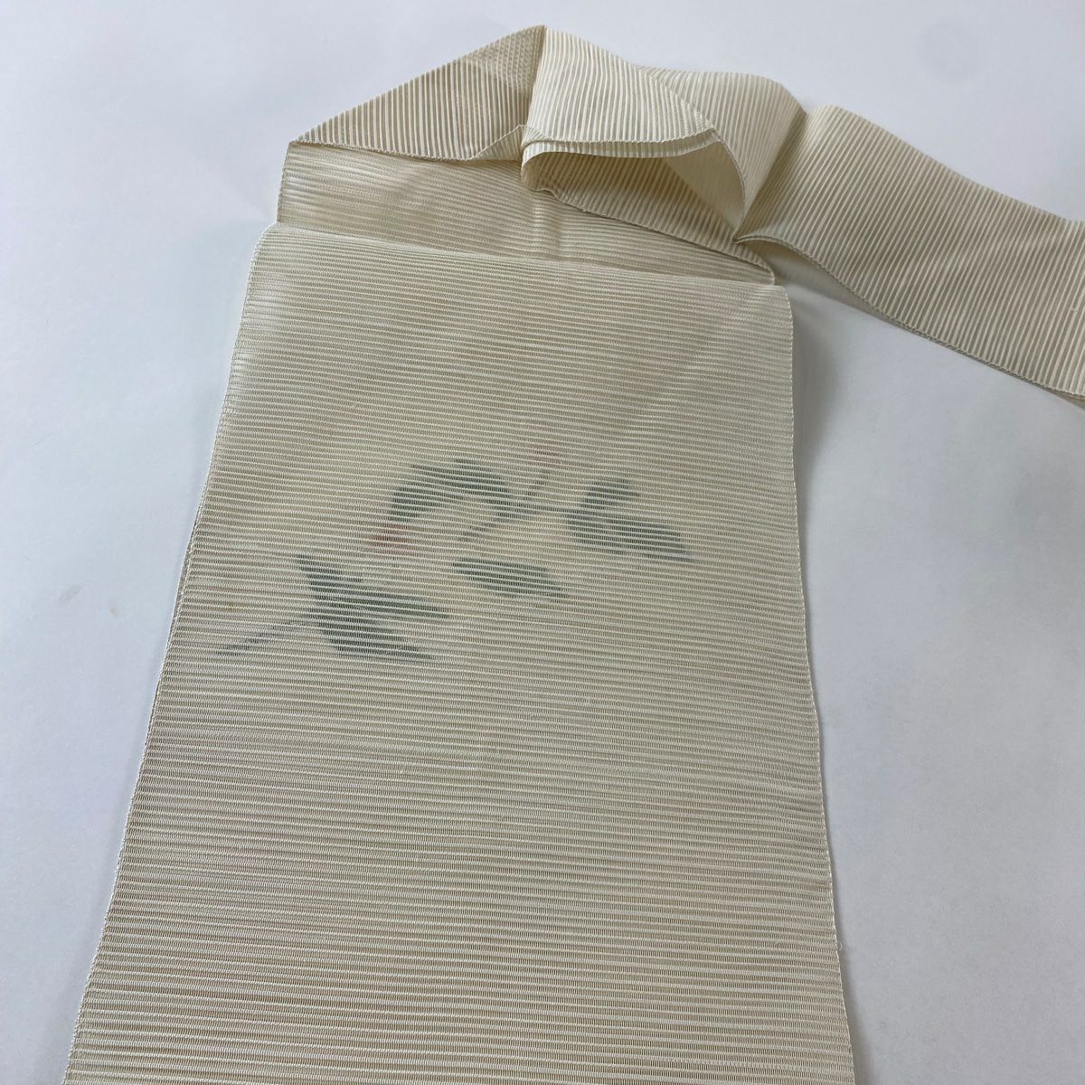 名古屋帶 秀品級 隧道仕立 夏帶 草花紋 金銀彩 米色 純蠶絲