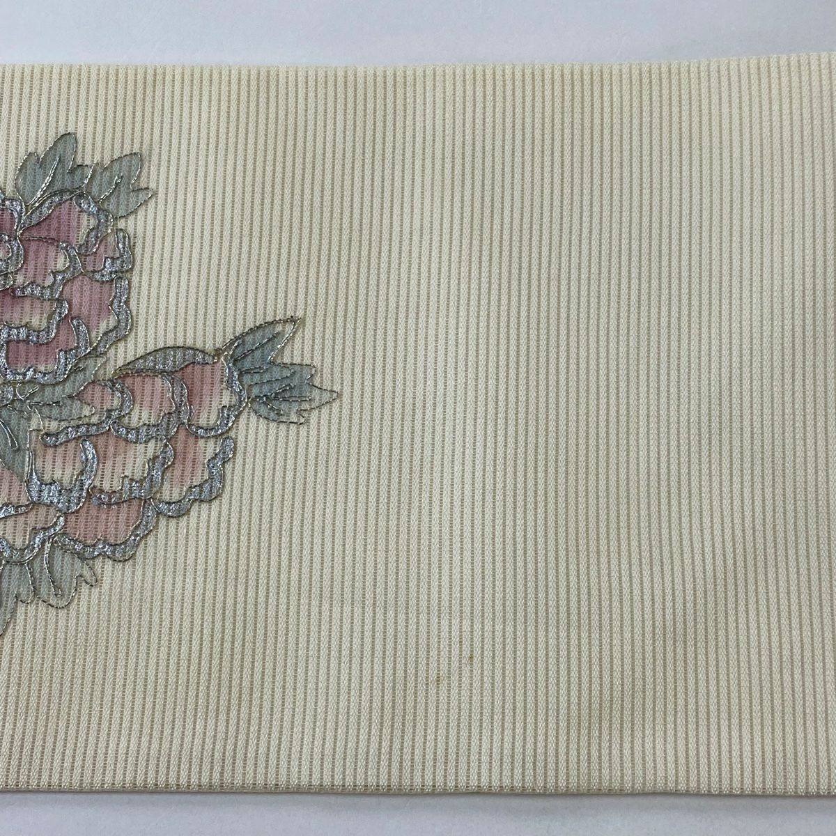 名古屋帶 優品級 夏帶 色紙 花車 銀絲 金銀彩 奶油色 純蠶絲