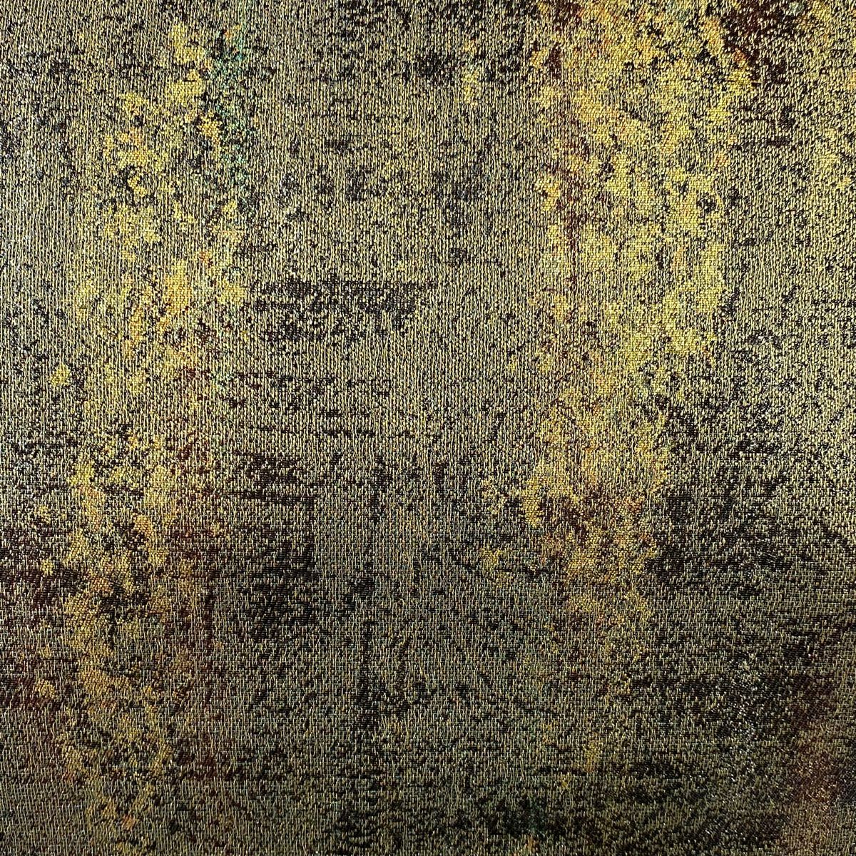 【美品】 袋帶 秀品級 幾何學 金金箔 茶綠 六通 純蠶絲