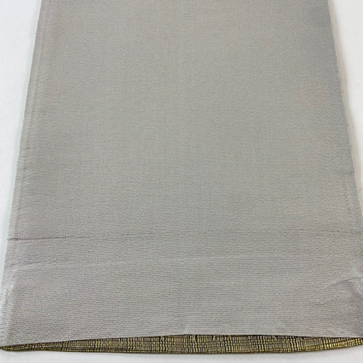 【美品】 袋帶 秀品級 縞 幾何學 金絲 綠色 大鼓圖案 純蠶絲