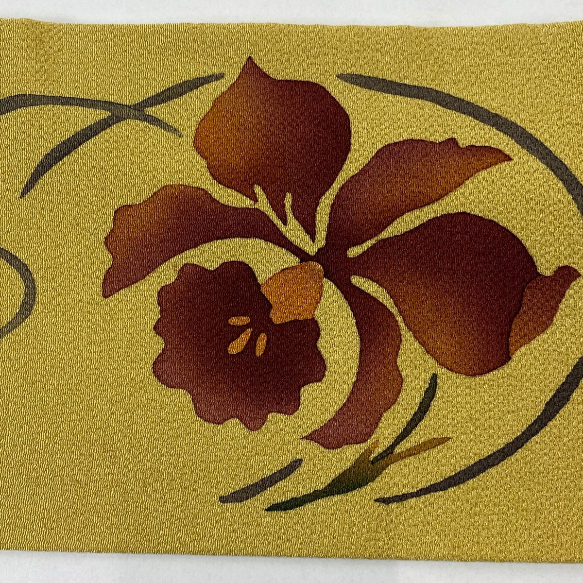 【美品】 名古屋帶 秀品級 草花紋紋 漸層 黃土 純蠶絲