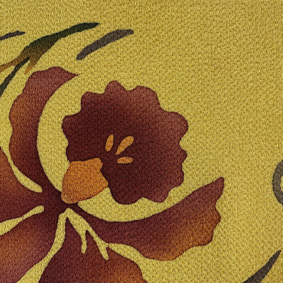 【美品】 名古屋帶 秀品級 草花紋紋 漸層 黃土 純蠶絲