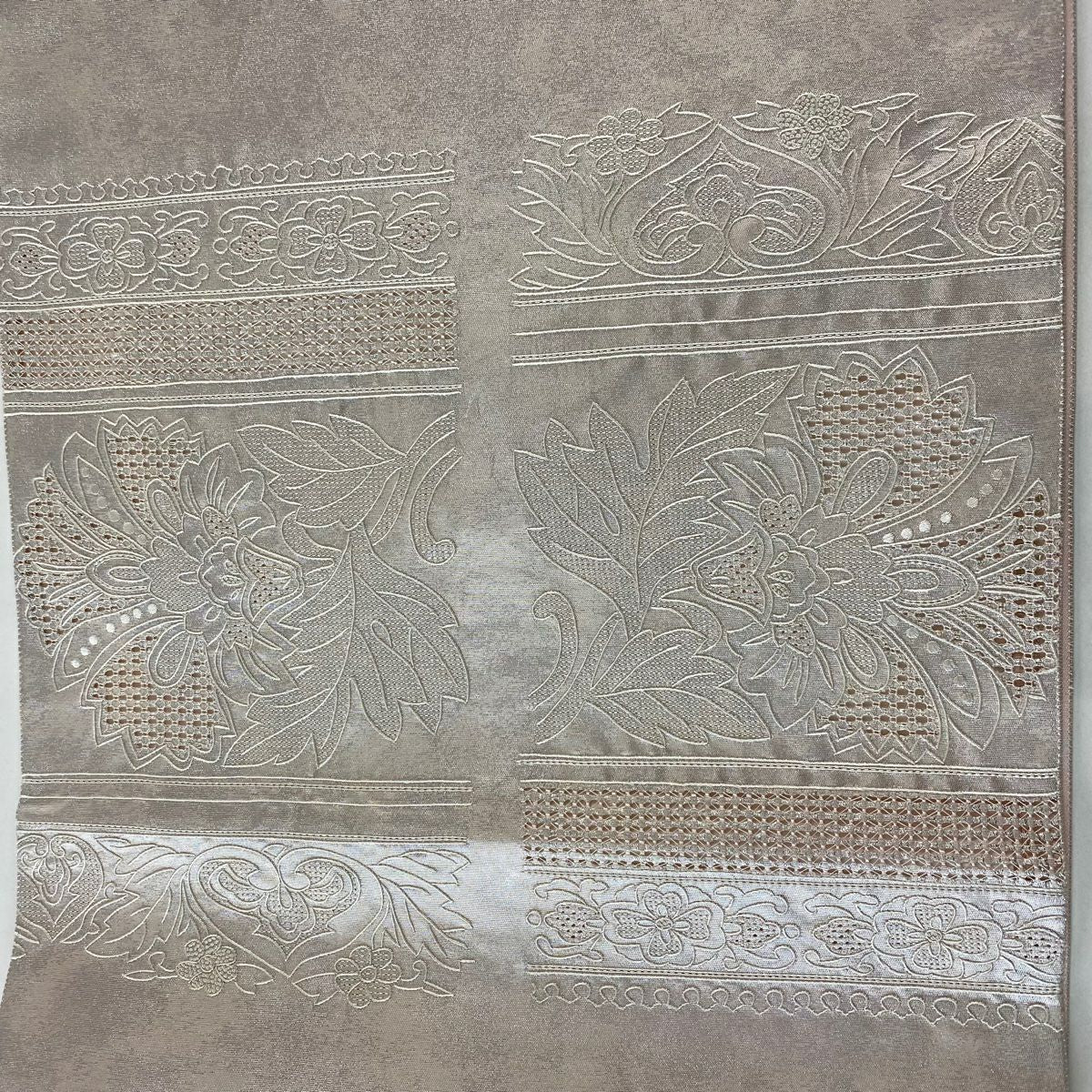 袋帶 秀品級 草花紋紋 刺繡 銀線 灰紫色 大鼓圖案 純蠶絲
