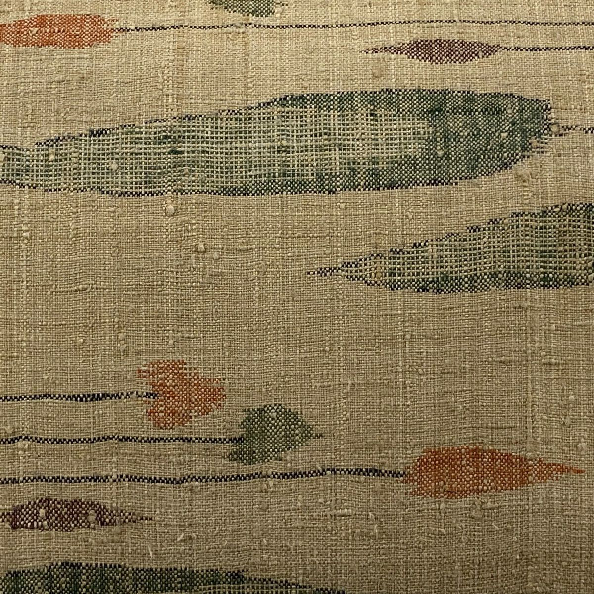 【美品】 開口名古屋帶 名品級 紬織織 葉紋 米色 純蠶絲