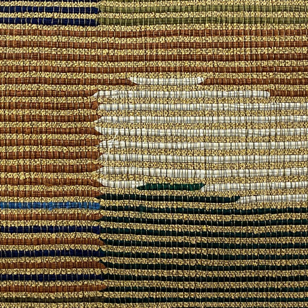 【美品】 袋帶 名品級 縞 金糸 茶綠 六通 純蠶絲