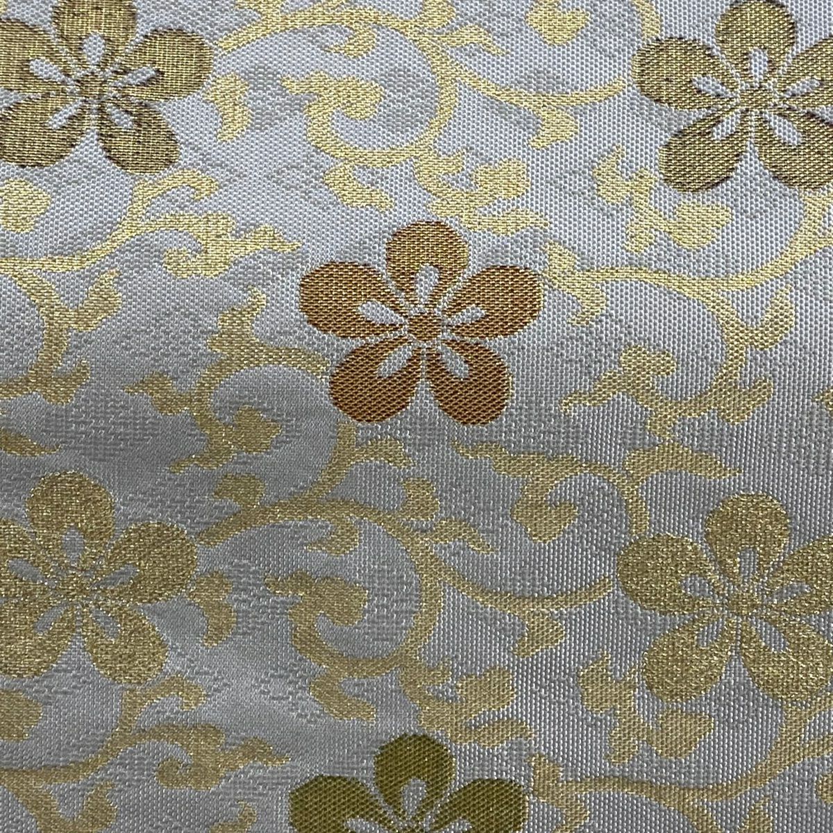【美品】 袋帶 名品級 ますいわ屋 名物裂文 花唐草紋 金金箔 金絲 灰色 全通 純蠶絲