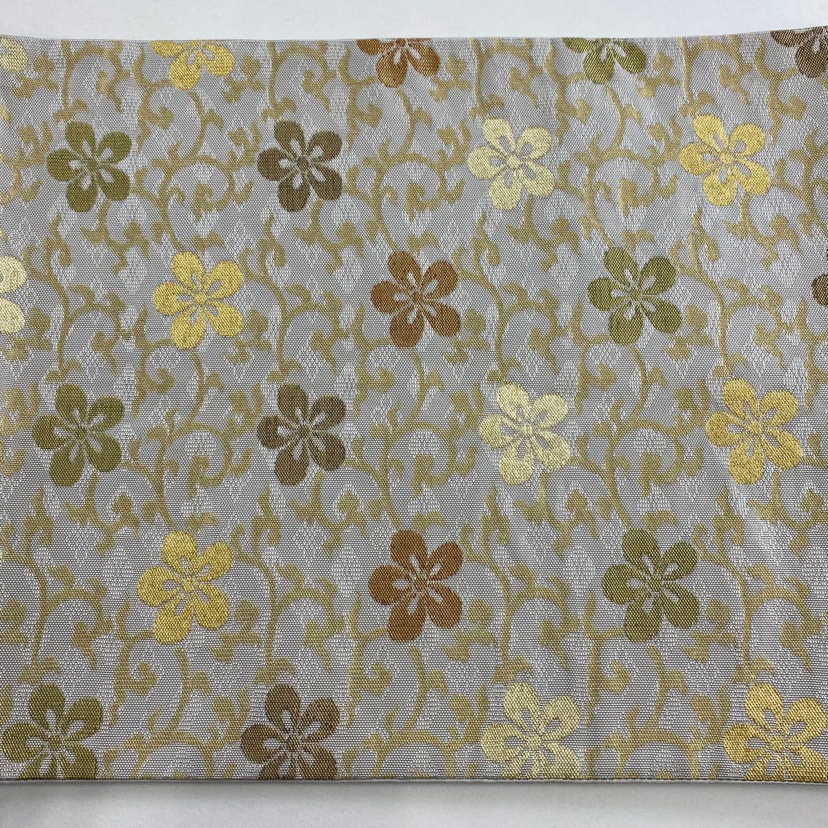 【美品】 袋帶 名品級 ますいわ屋 名物裂文 花唐草紋 金金箔 金絲 灰色 全通 純蠶絲