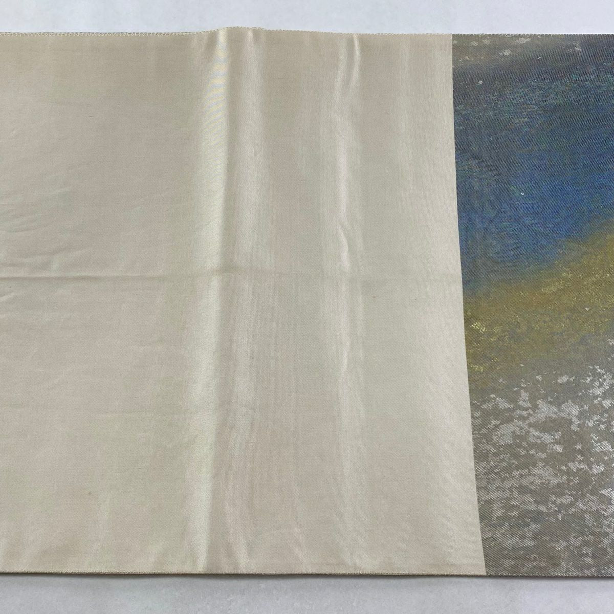 【美品】 袋帶 逸品級 證書齊全 幾何圖案 金金箔 青灰 深藍色 六通 純蠶絲