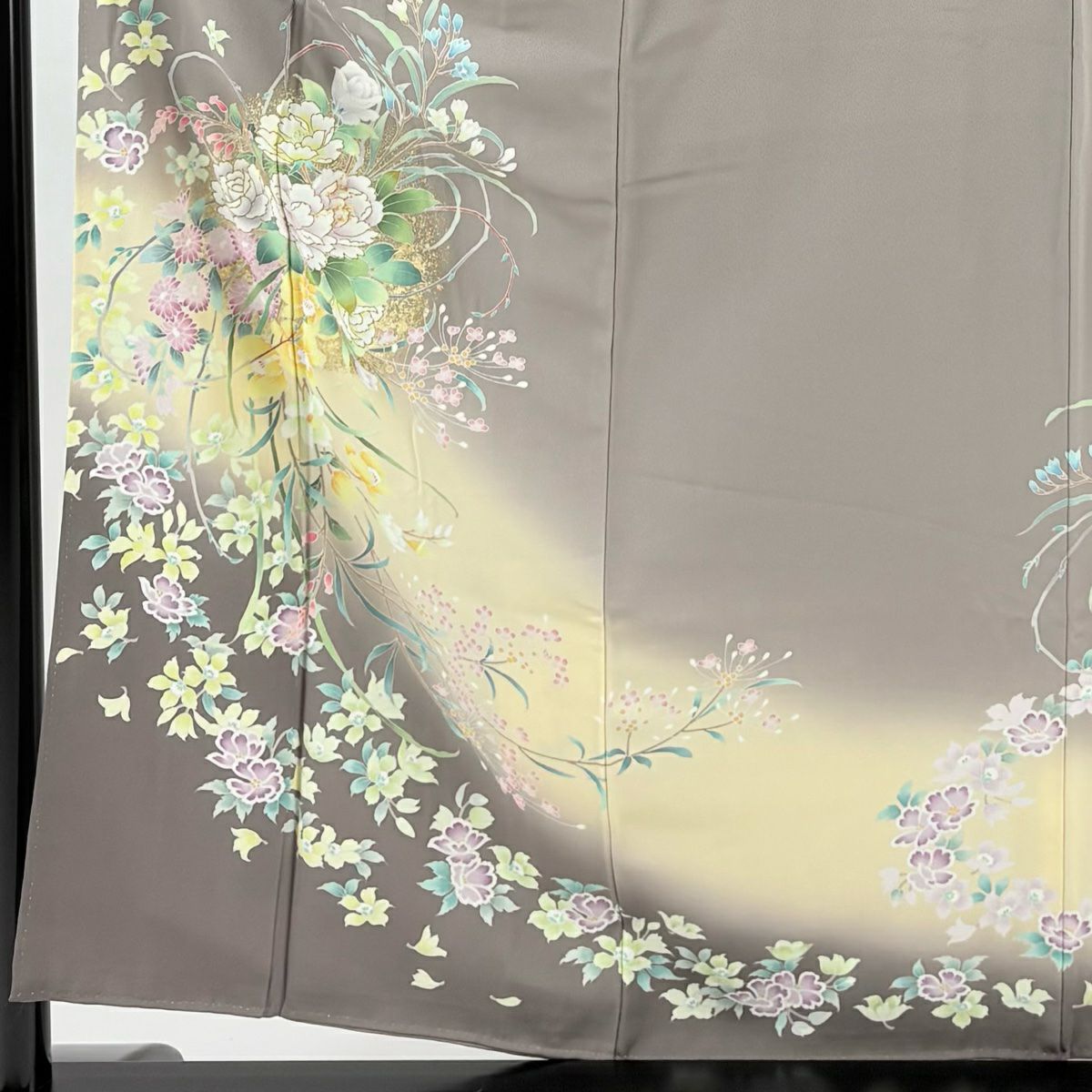 訪問服 身長157cm 袖長64cm M 雙層 草花紋紋 金彩裝飾 漸層 灰 純蠶絲 優品級