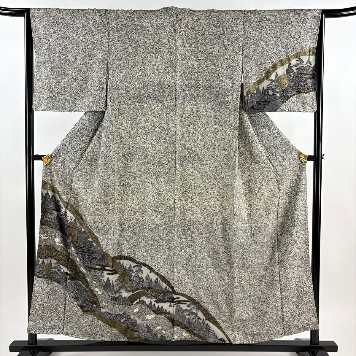付下 身長154.5cm 袖長65cm M 雙層 風景 樹木 金彩裝飾 灰 純蠶絲 秀品級