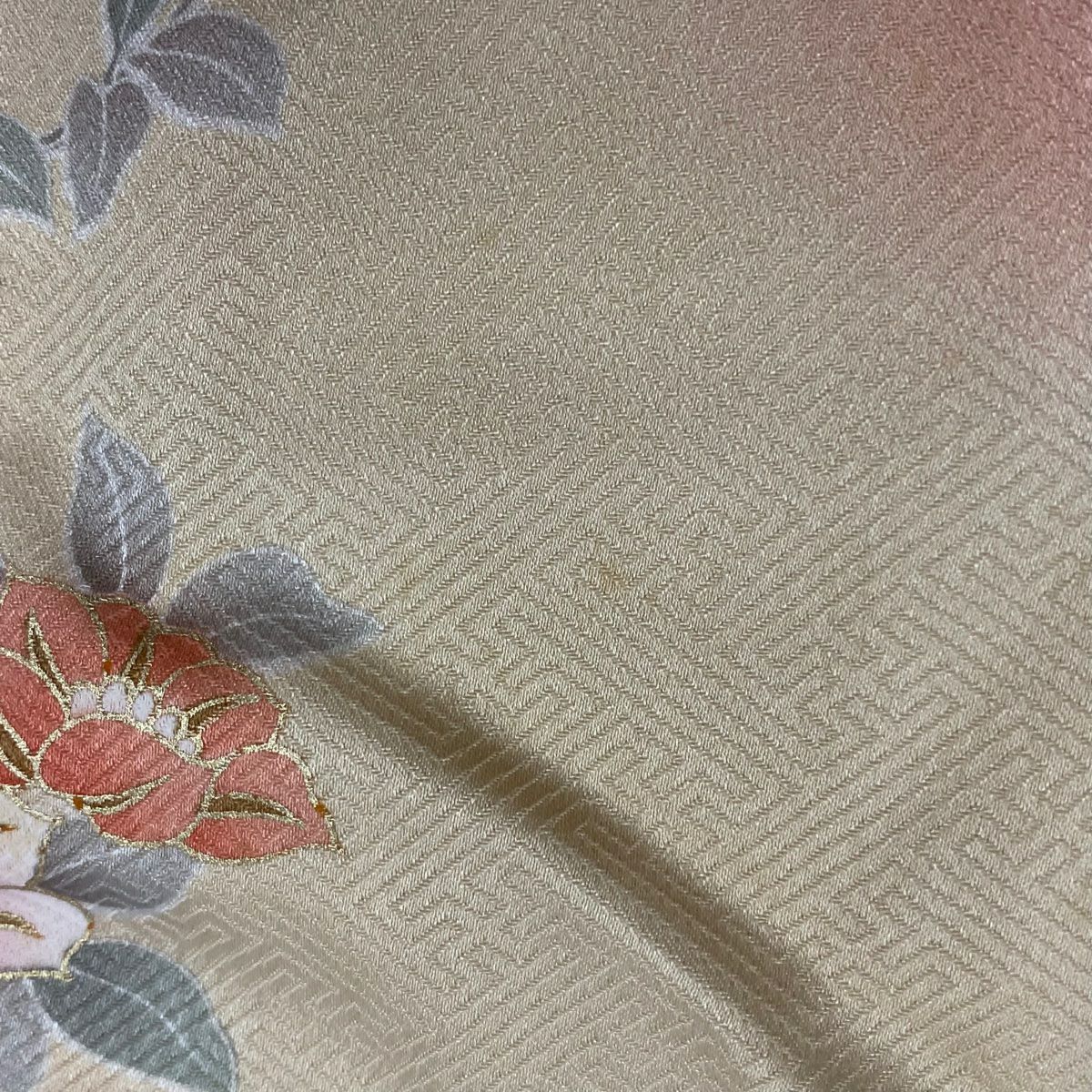 訪問服 身長154cm 袖長63cm S 雙層 牡丹 菊花 金彩裝飾 漸層 鮭粉色 純蠶絲 優品級