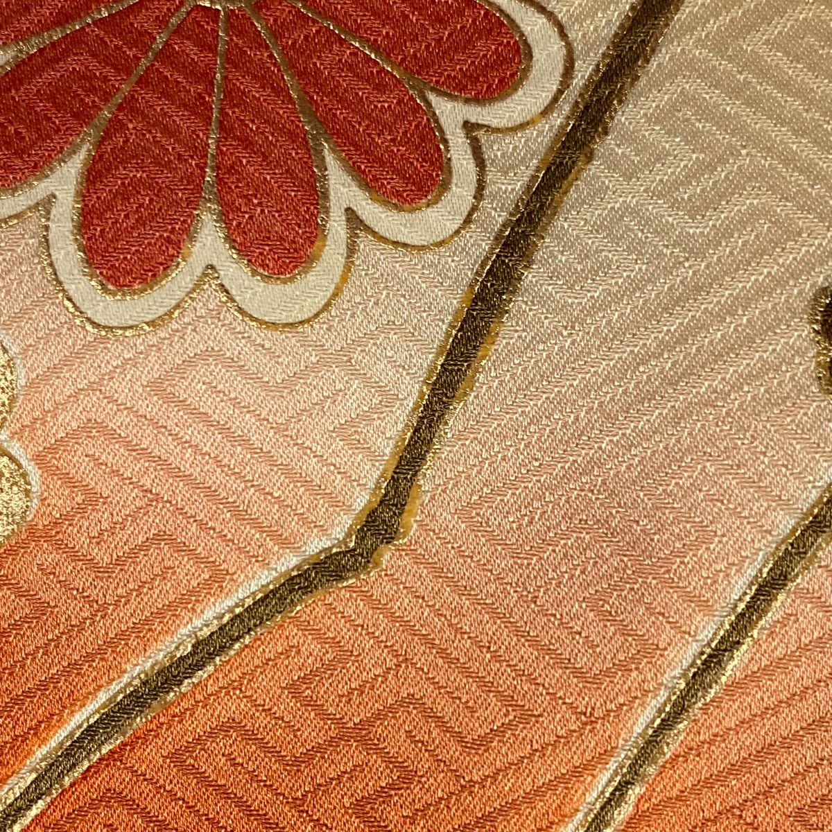 振袖禮服 身長165.5cm 袖長68cm L 雙層 仙鶴 檜扇子 金絲 金銀彩 朱 純蠶絲 秀品級
