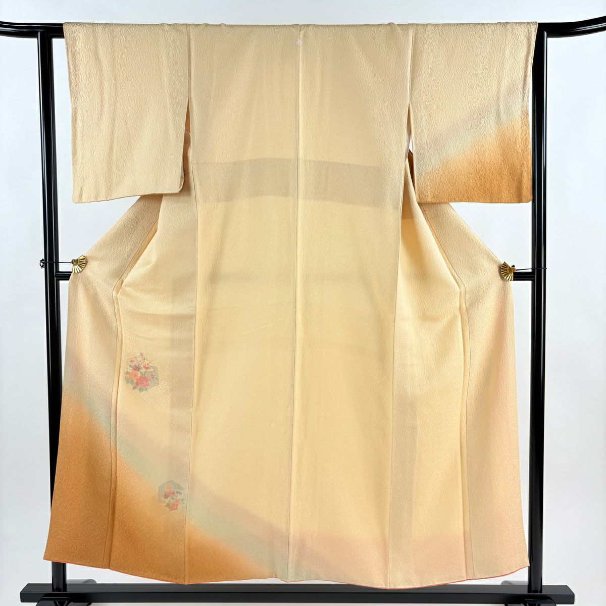 付下 身長152.5cm 袖長62.5cm S 雙層 龜甲紋 草花紋紋 刺繡 漸層 米色 純蠶絲 優品級 一個紋