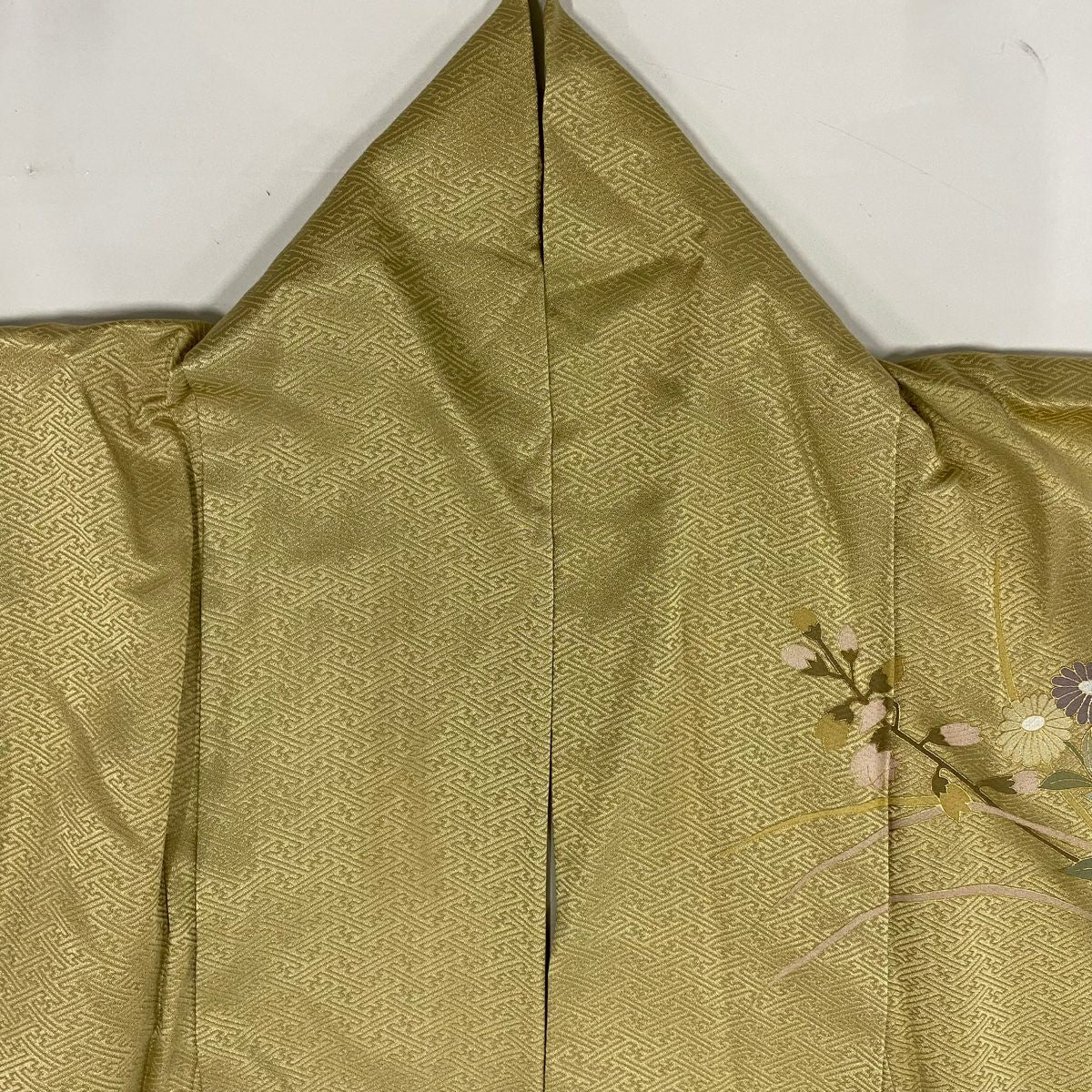 付下 身長156cm 袖長63.5cm S 雙層 扇子面 草花紋紋 金銀彩 漸層 米色 純蠶絲 優品級 一個紋