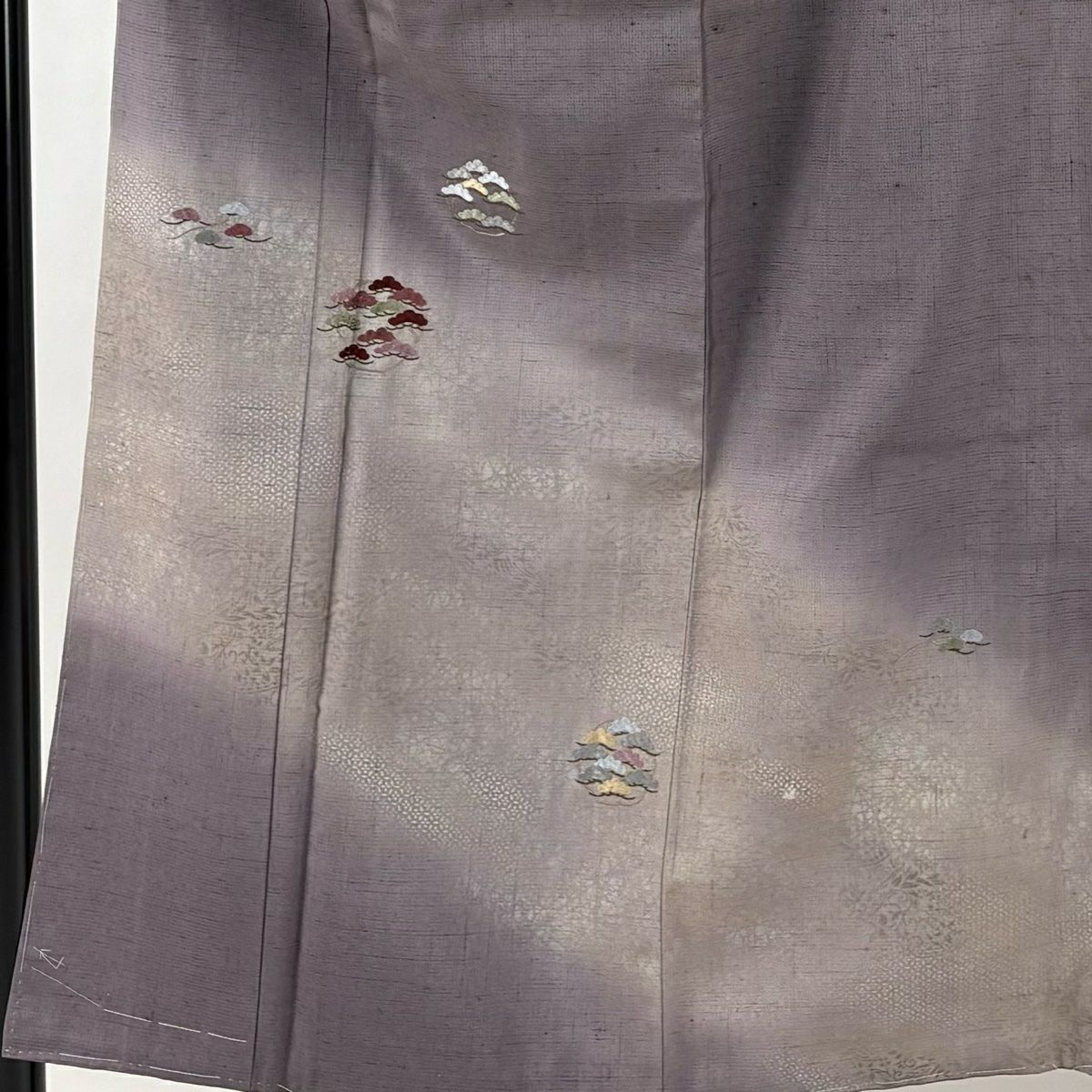 付下 身長151cm 袖長62cm S 雙層 紬織織 松樹 草花紋紋 刺繡 金銀彩 灰紫 純蠶絲 秀品級 一つ紋