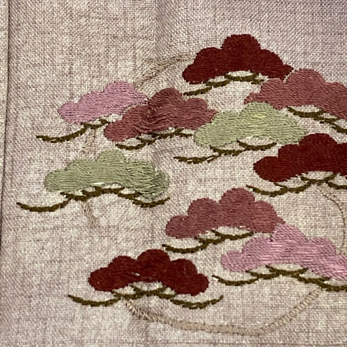 付下 身長151cm 袖長62cm S 雙層 紬織織 松樹 草花紋紋 刺繡 金銀彩 灰紫 純蠶絲 秀品級 一つ紋