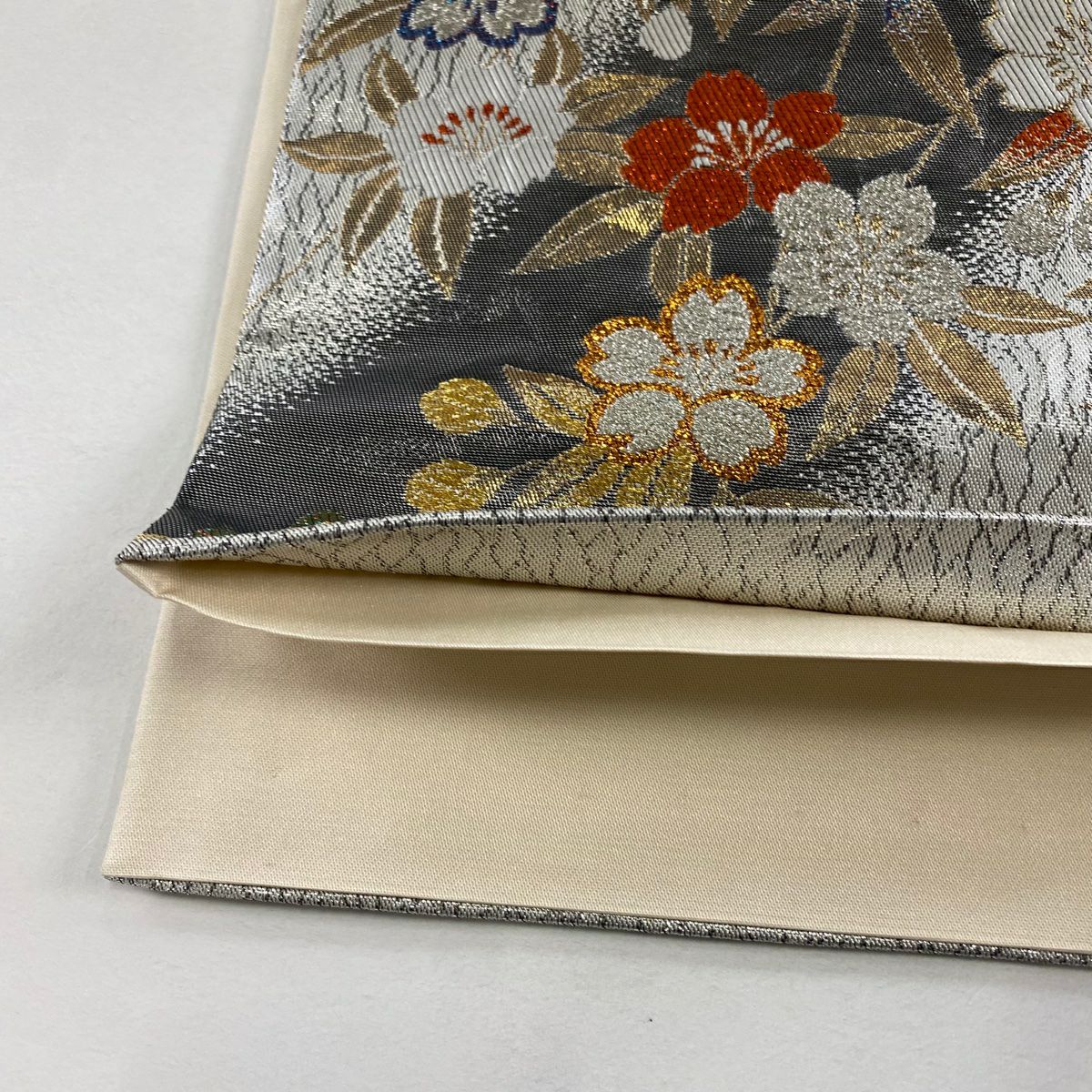 袋帶 秀品級 垂枝櫻 金銀絲 金金箔 銀 六通 純蠶絲